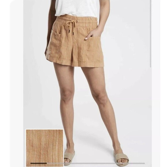 Athleta Cabo Linen‎ Textured 4” Shorts Size 8 Rain Dance Sienna - Picture 1 of 12